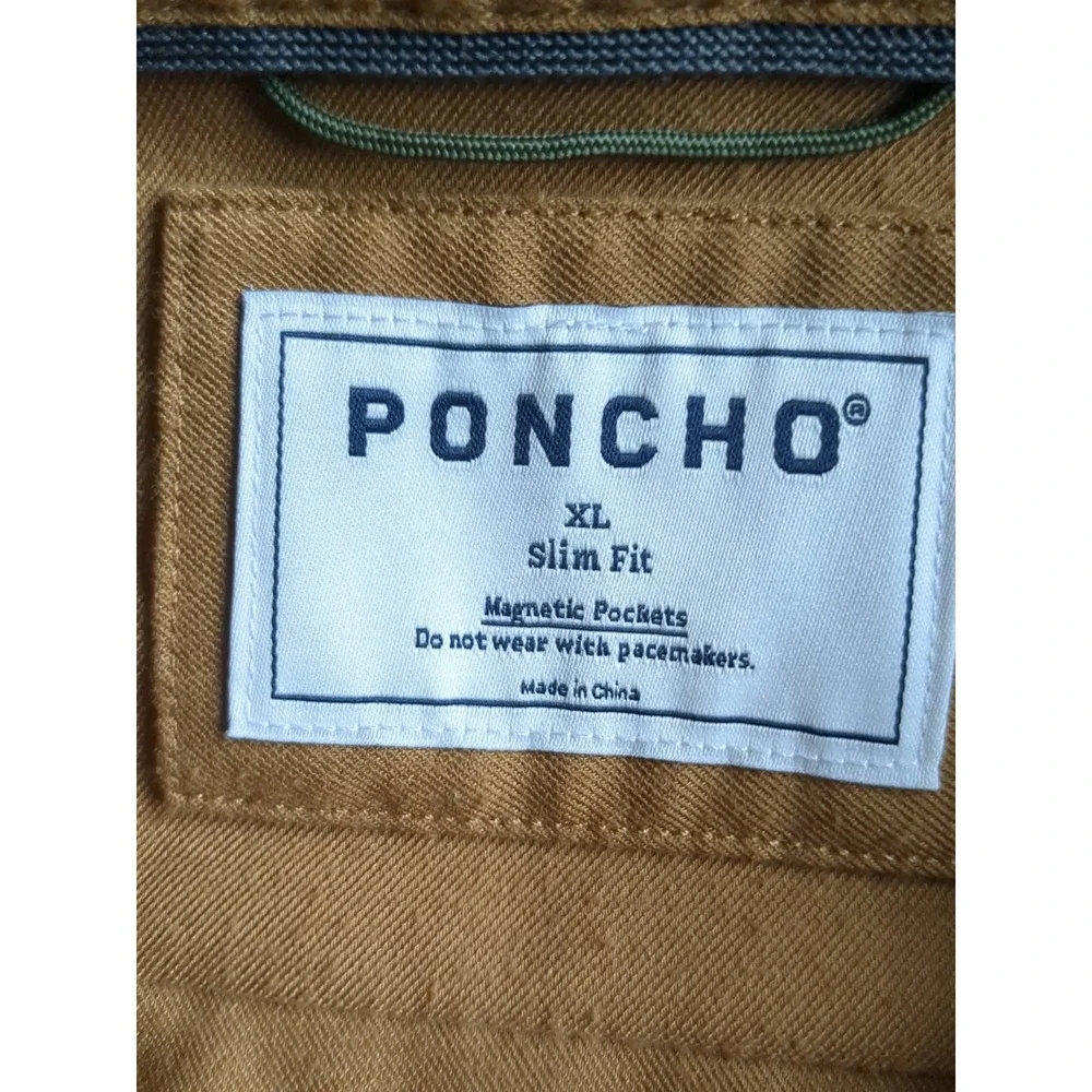 Poncho Flannel Slim Fit Magnetic Button Down Long Sleeve Shirt Brown Sz XL